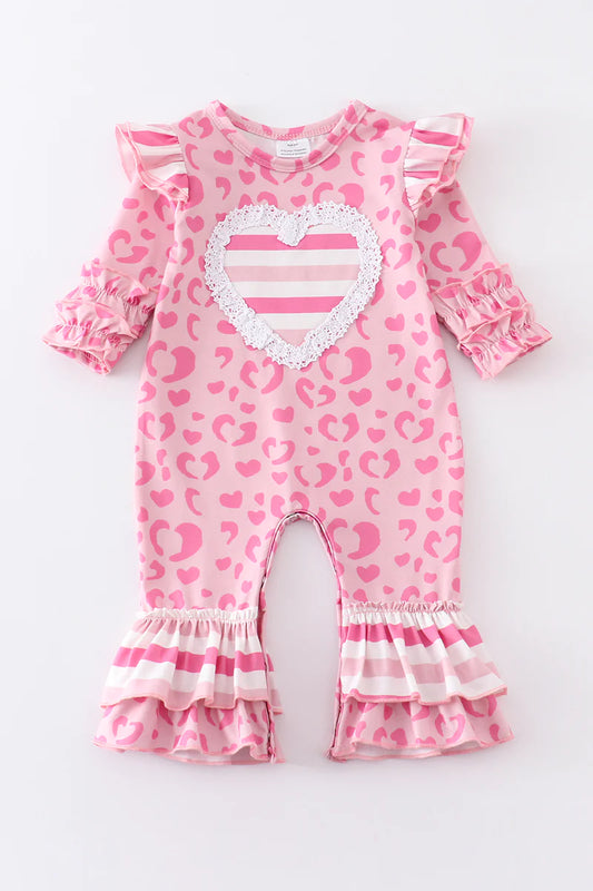 Pink Valentine's Day Heart Applique Romper