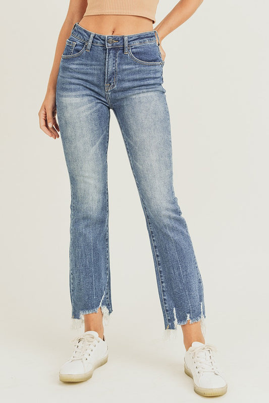 Risen Hi-Rise Frayed Hem Ankle Flare Jeans