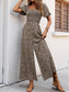 Perfee Smocked Printed Square Neck Puff Sleeve Jumpsuit