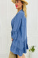 Notched Three-Quarter Sleeve Denim Dress