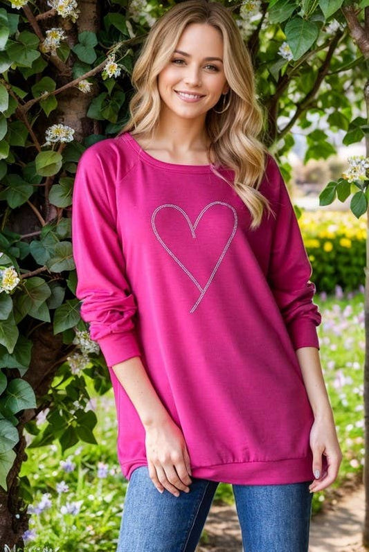 Long Sleeve Solid Top with Rhinestone