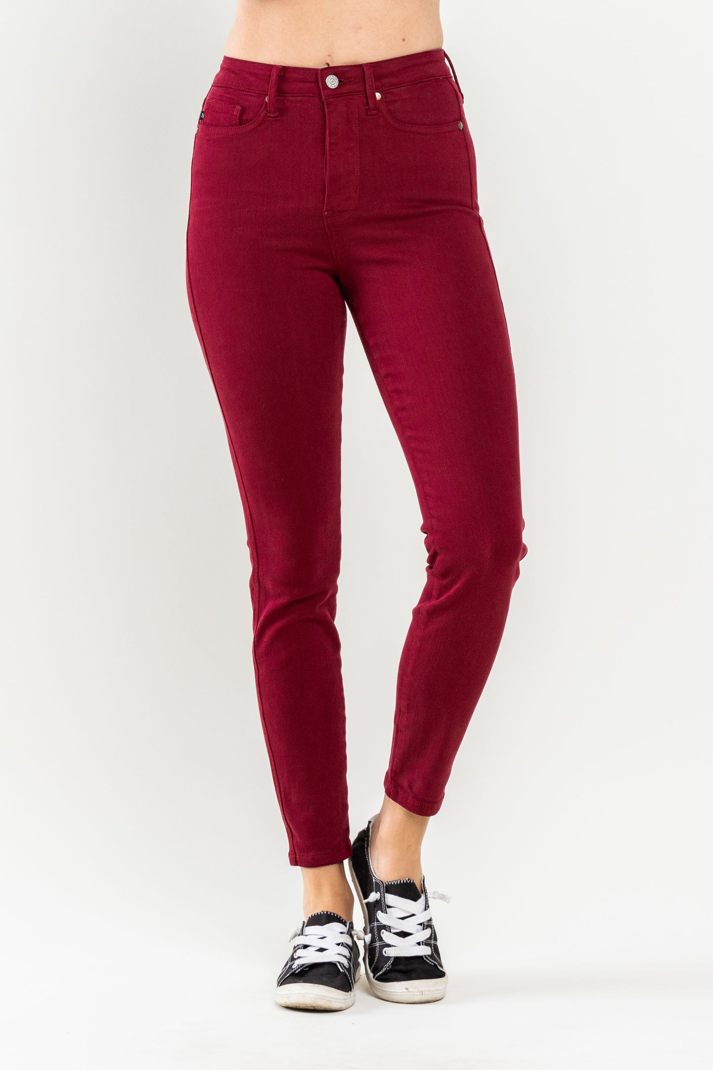 Judy Blue High Waist Tummy Control Garment Dyed Skinny in Scarlet