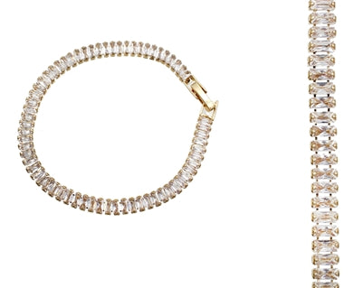 Baguette Rhinestone with Gold Base Tennis Bracelet