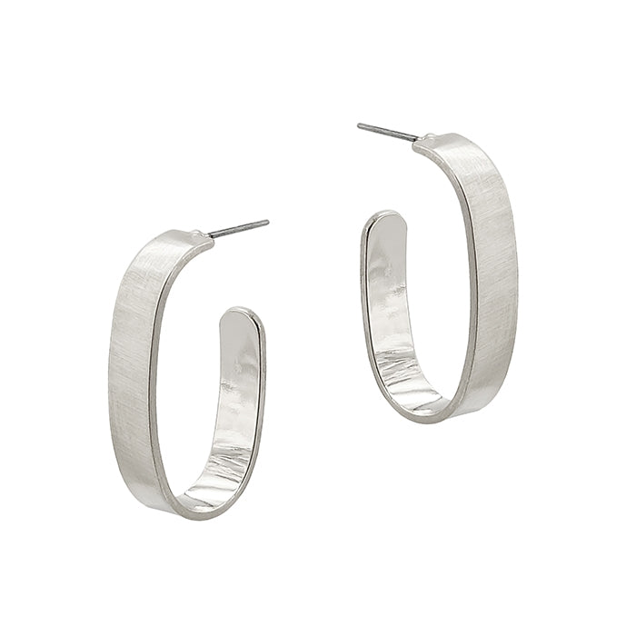 Matte Silver Flat Oval Hoop 1" Earring