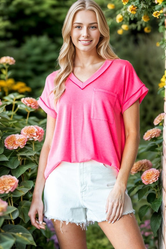 Neon Pink Dolman Sleeve Solid Top  *FINAL SALE*