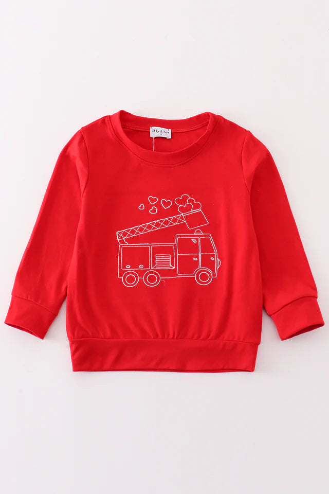 Valentine's Day Boys Firetruck Shirt