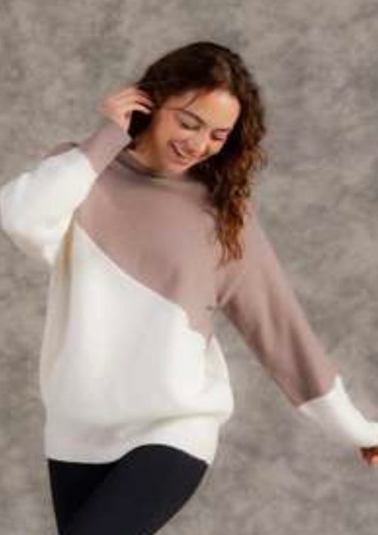 Sew In Love - Off White/Taupe Crewneck Sweater *FINAL SALE*