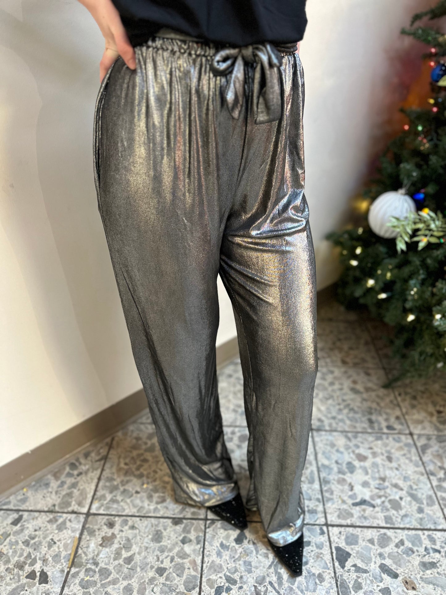 Metallic Slinky Casual Pants