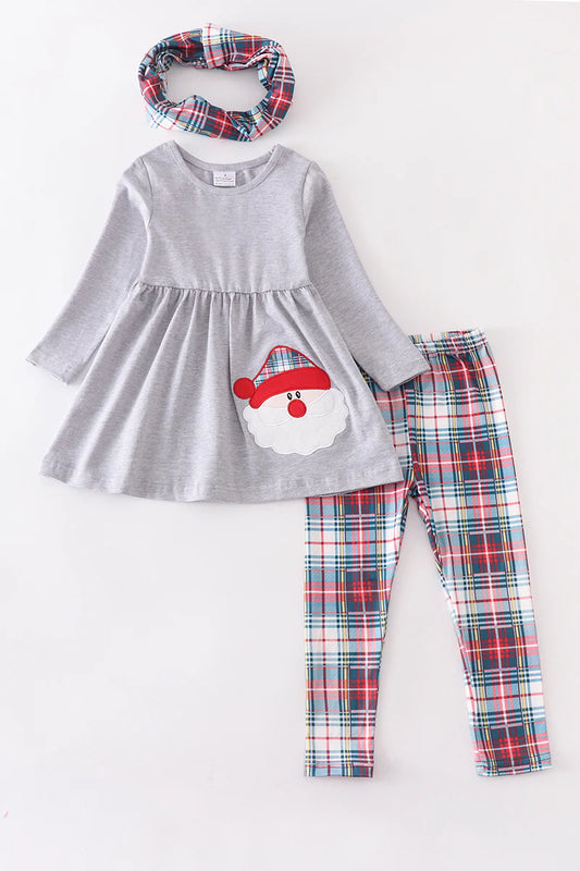 Grey Plaid Santa Scarf 3 Pc. Set