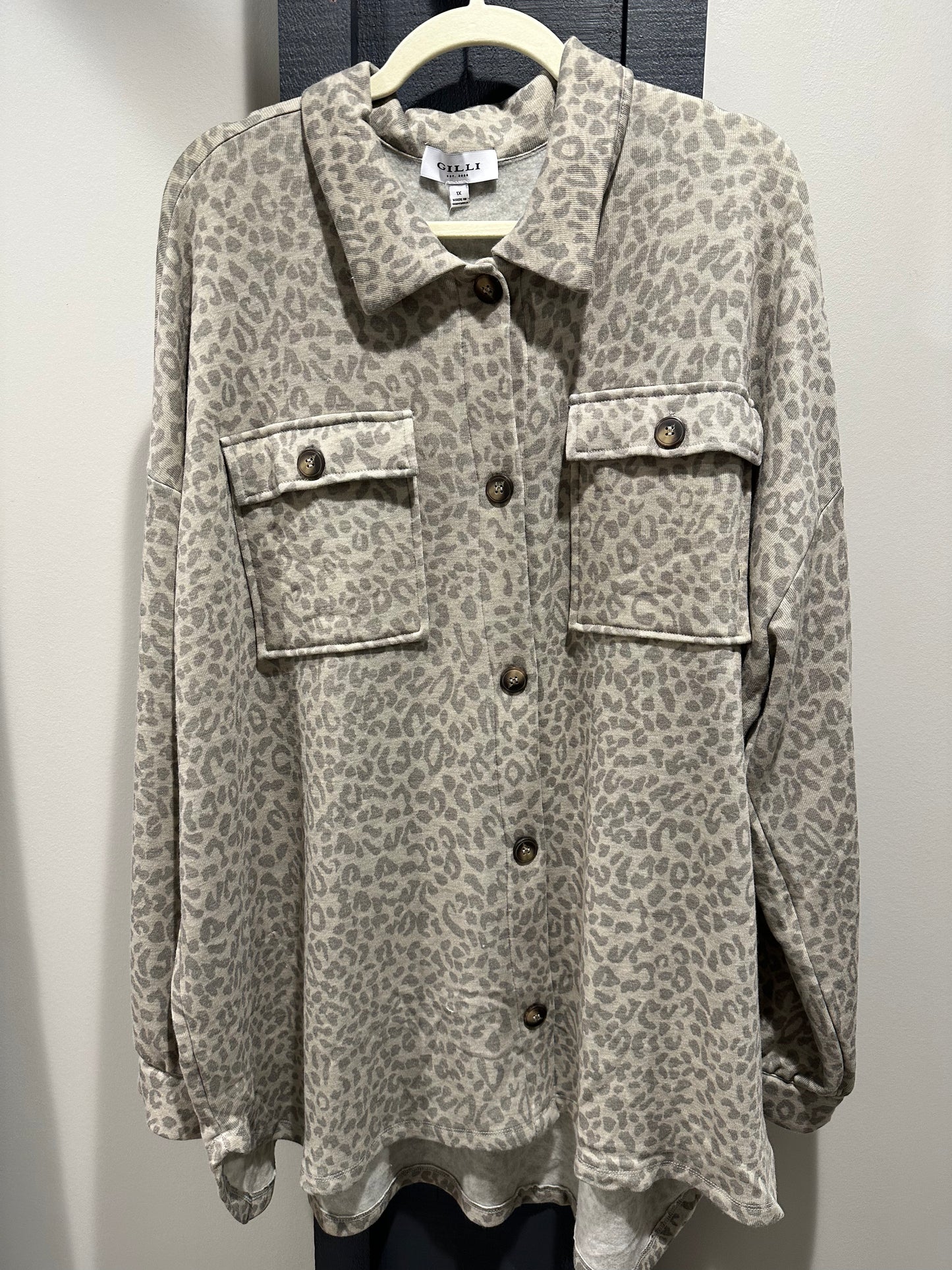 Button Down Front Pocket Animal Print Jacket