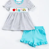 Grey Stripe Back to School Smocked Girl 2 pc. Set