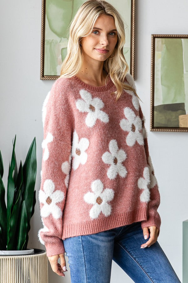 Floral Pattern Pullover Sweater