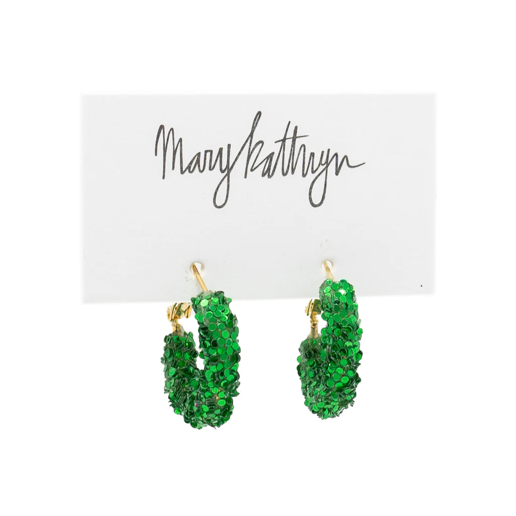 Mini Glitter Hoops - Green