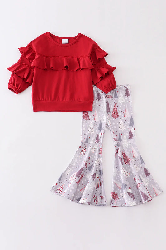 Maroon Christmas Ruffle Bell Pant Set