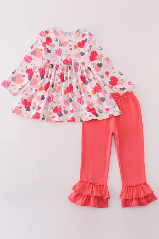 Pink Valentine Heart Print Girls Pant Set