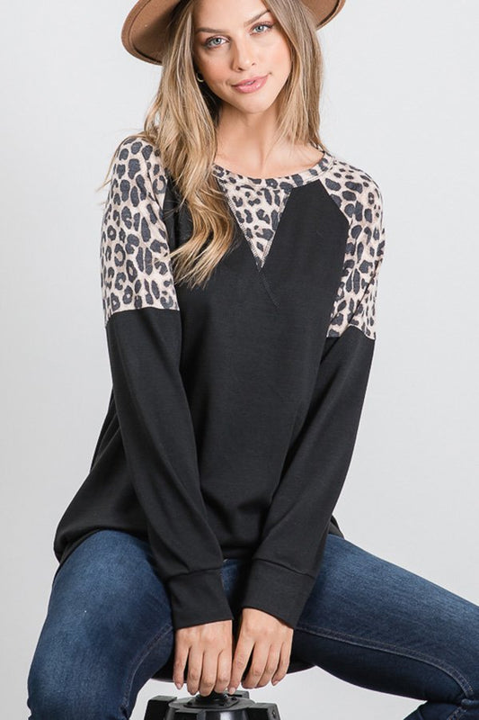 Round Neck Animal Print Contrast Top *FINAL SALE*