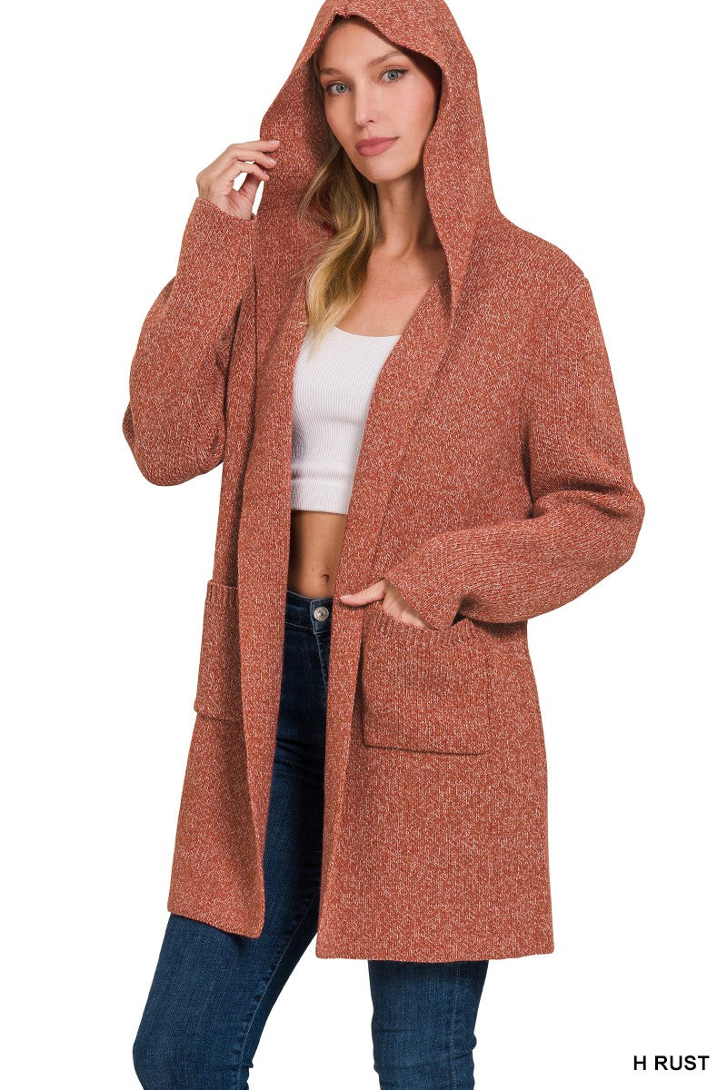 Hooded Open Front Sweater Cardigan