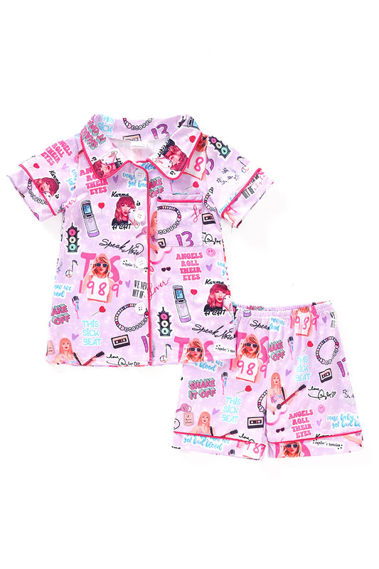 Music Fan Print Girl Pajamas Set