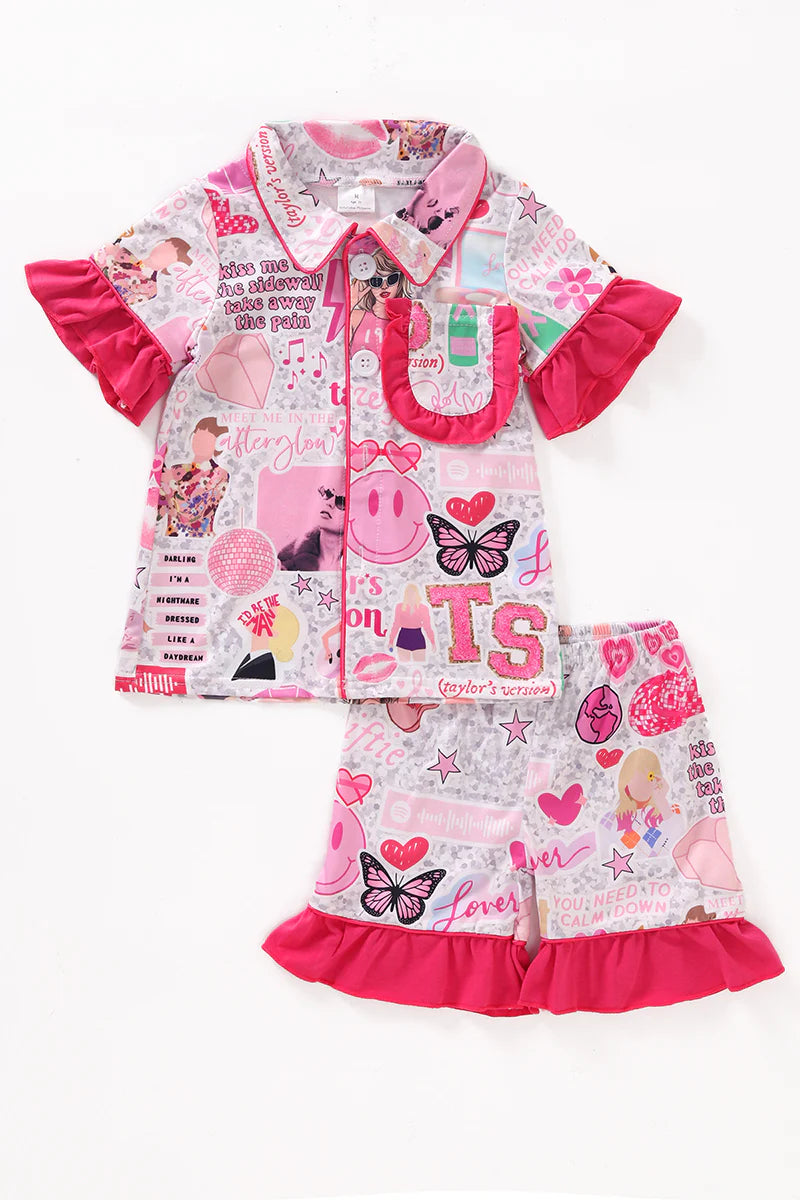 Music Fan Print Girl Pajamas Set