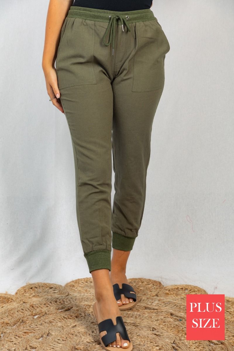 Washed Woven Jogger Pants (Curvy)