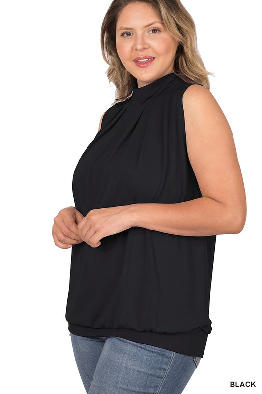 High Neck Pleated Sleeveless Top with Waistband *FINAL SALE*