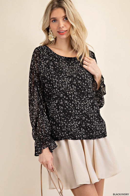 Soft Jacquard Swiss Dot Chiffon Dolman Sleeves