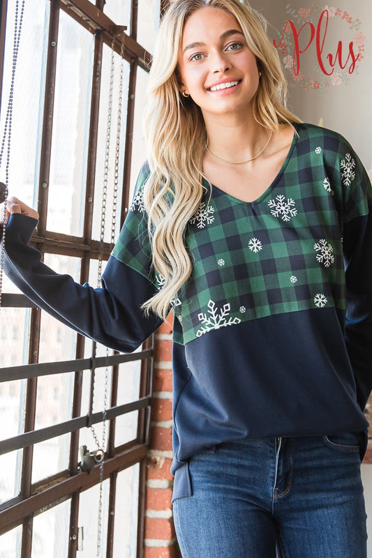 Solid and Plaid Snowflake Top *FINAL SALE*