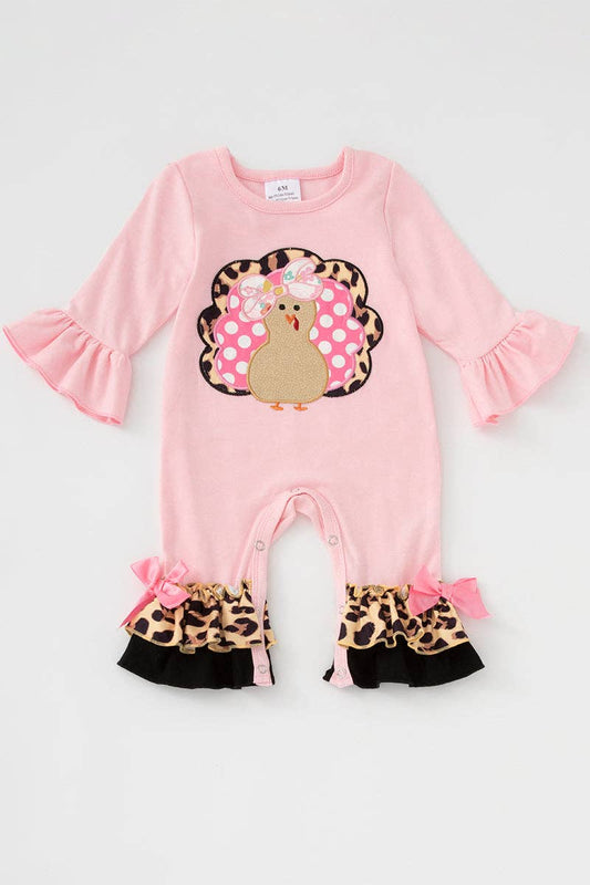 Pink Leopard Turkey Applique Ruffle Romper