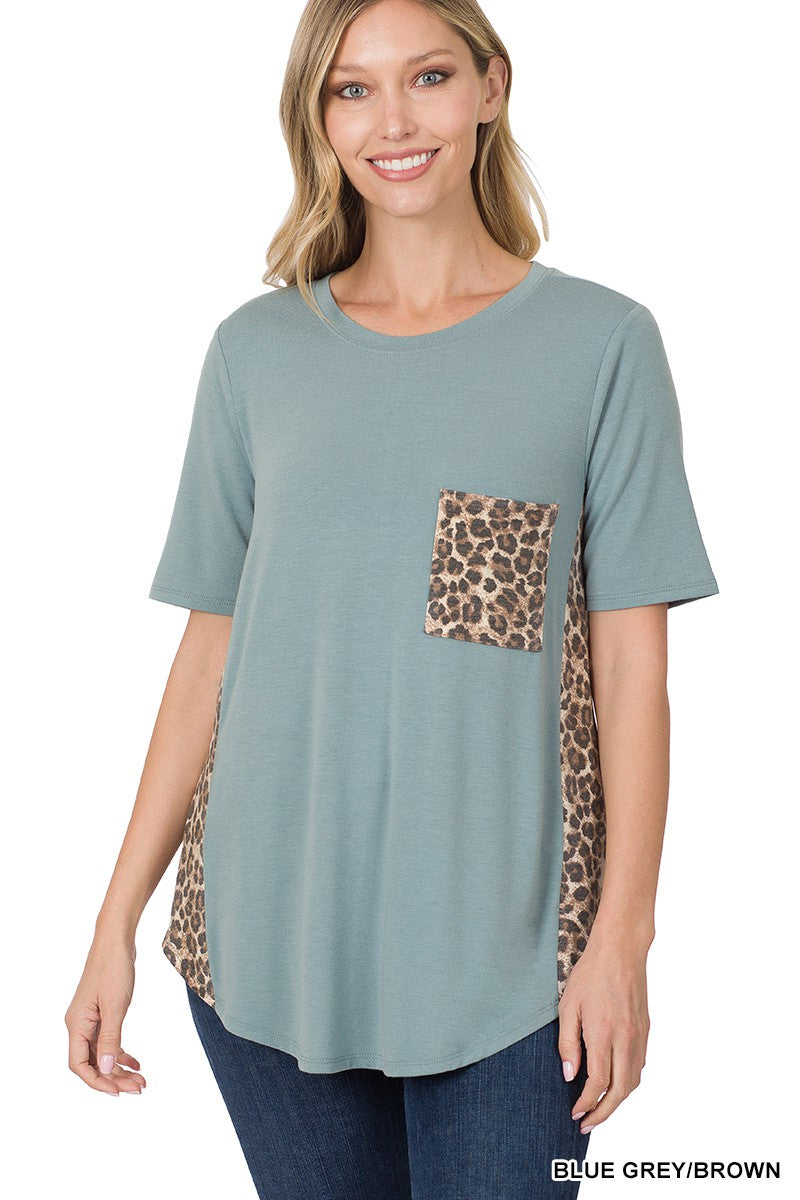 Contrast Side Panel Leopard Pocket Top *FINAL SALE*