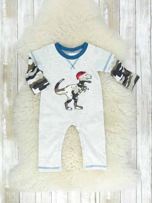 Camo Christmas Dinosaur Layered Romper *FINAL SALE*