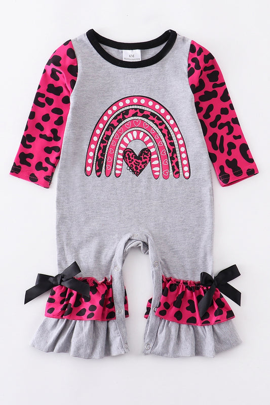 Grey Pink Leopard Rainbow Ruffle Romper