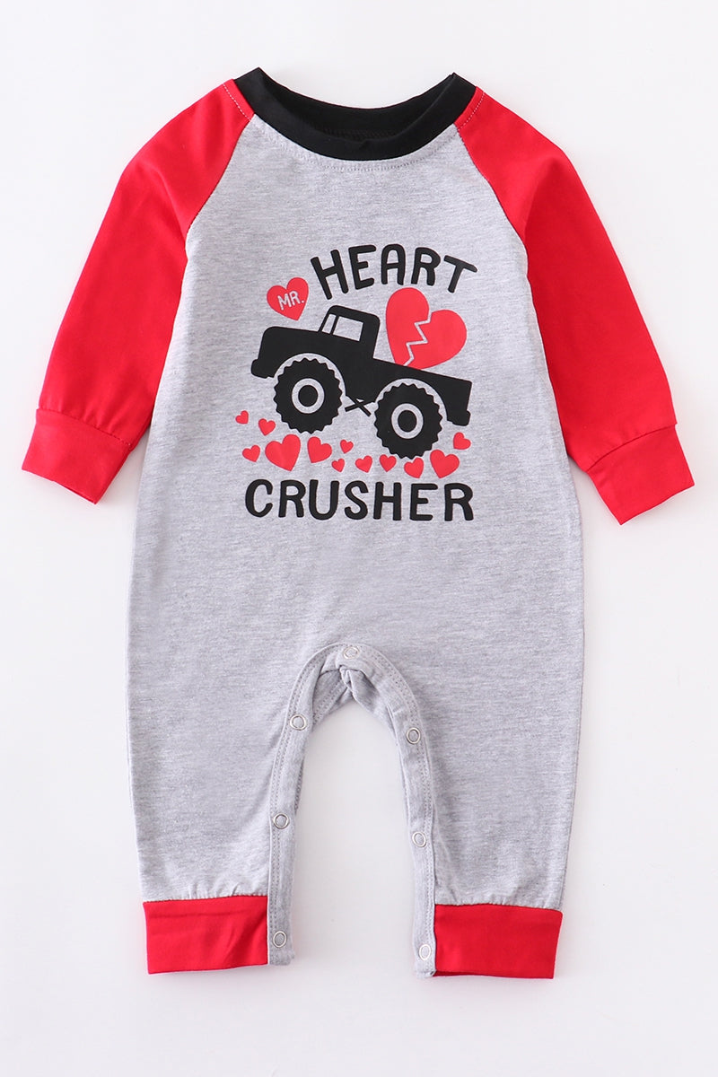 Heart Crusher ~ Grey Truck Raglan Romper