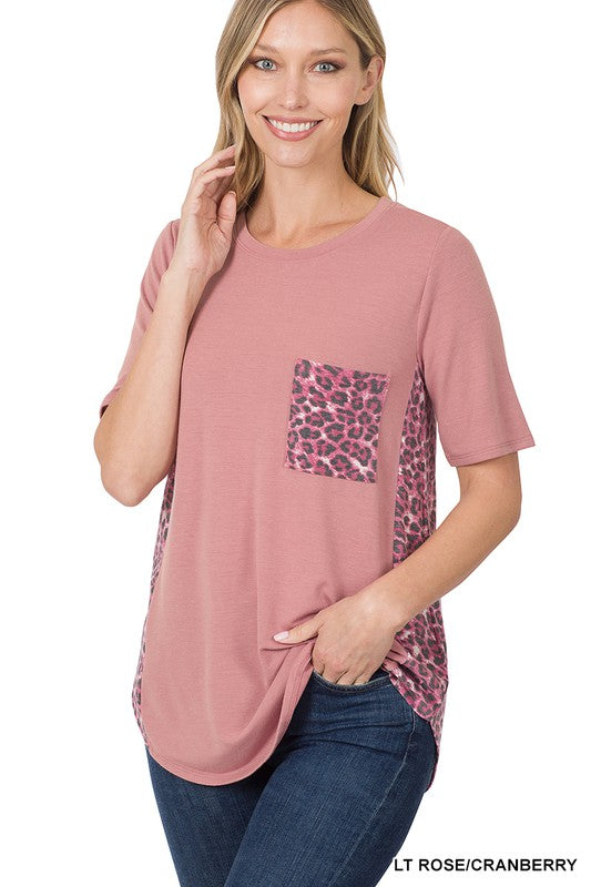 Contrast Side Panel Leopard Pocket Top *FINAL SALE*