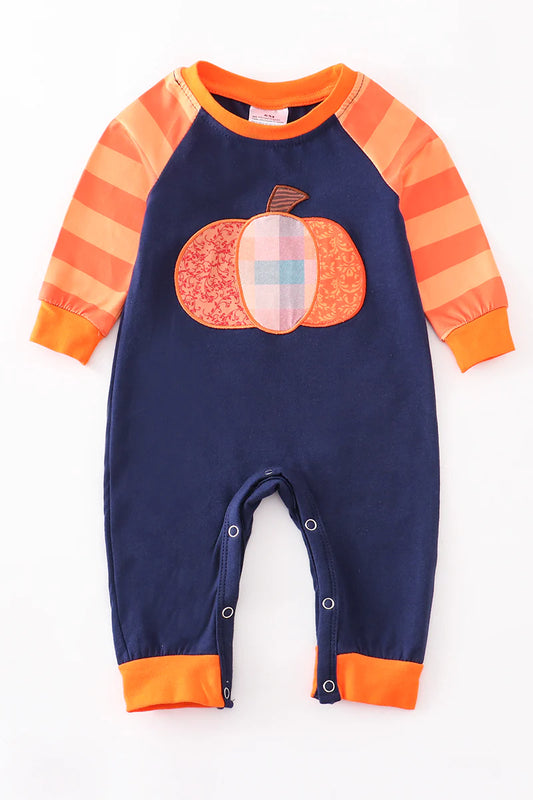 Navy Pumpkin Applique Romper