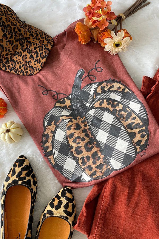 Cheetah Plaid Pumpkin Graphic Tee