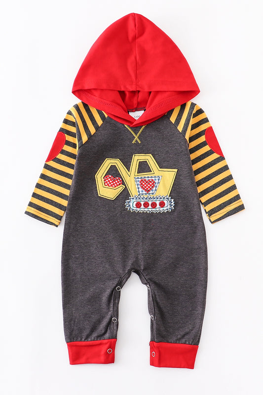 Striped Excavator Applique Romper