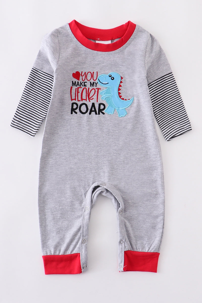 You Make My Heart Roar ~ Grey Dinosaur Heart Romper