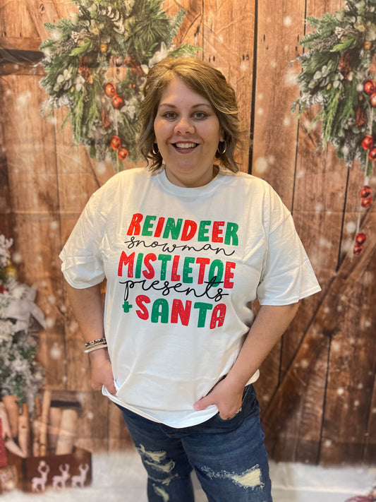 Reindeer Misletoe Santa Christmas Tee